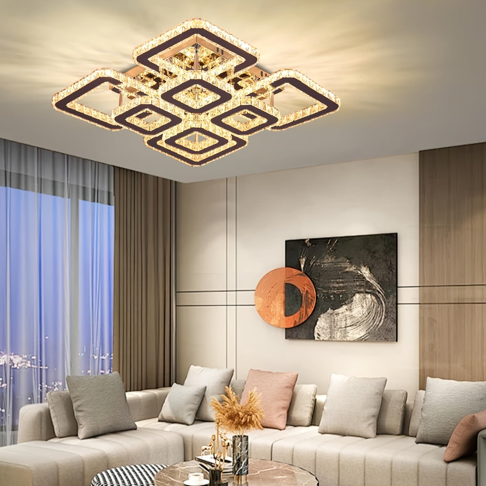 Square Geometric Flush Mount Chandelier