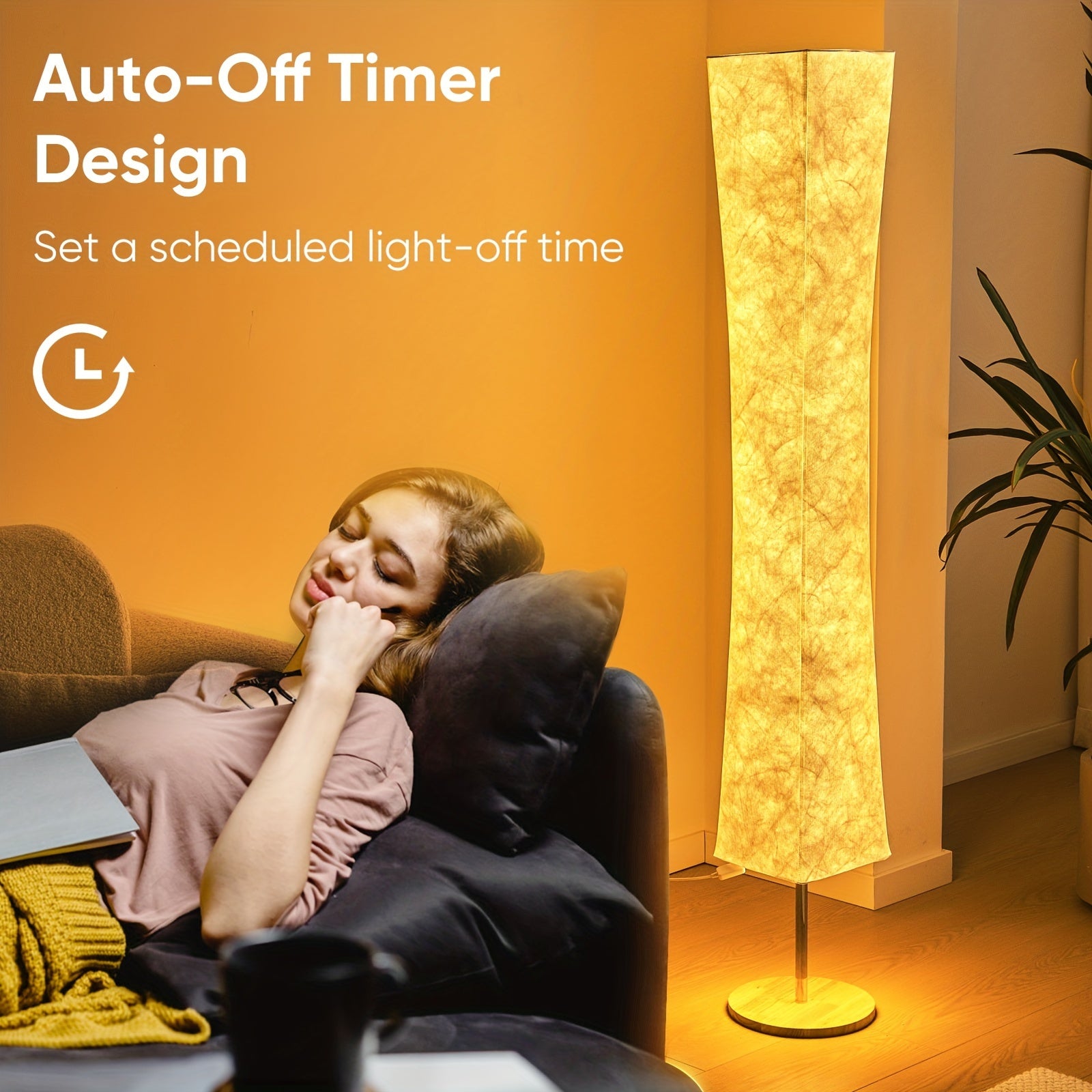 Featuring an auto-off timer design, this tall floor lamp allows users to set a scheduled light-off time for convenience and energy saving