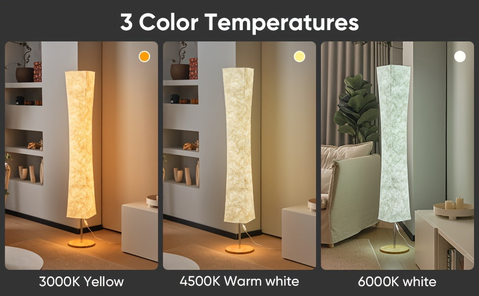 Displaying yellow, warm white, and crisp white light options, this versatile modern lamp floor