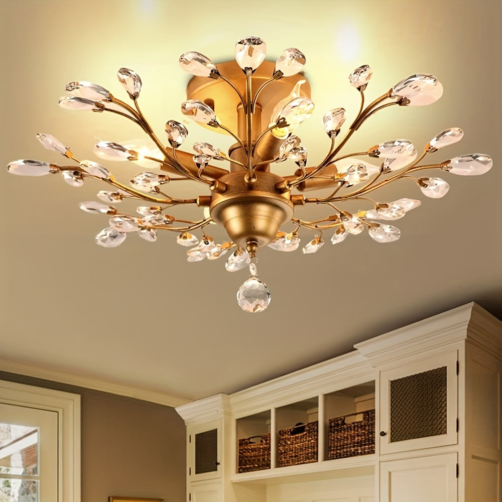 Light shines over a built-in wardrobe with vintage ceiling light fixtures adding a soft and classic touch