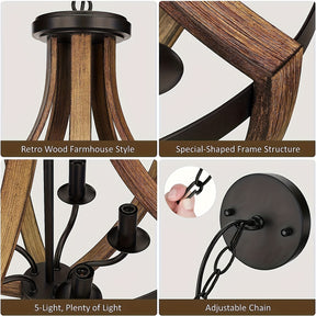 Candle Style Wood Chandelier Light Fixtures