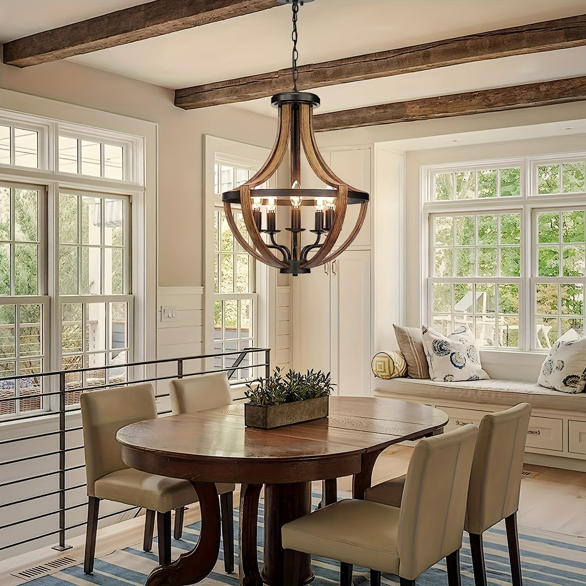 Candle Style Wood Chandelier Light Fixtures