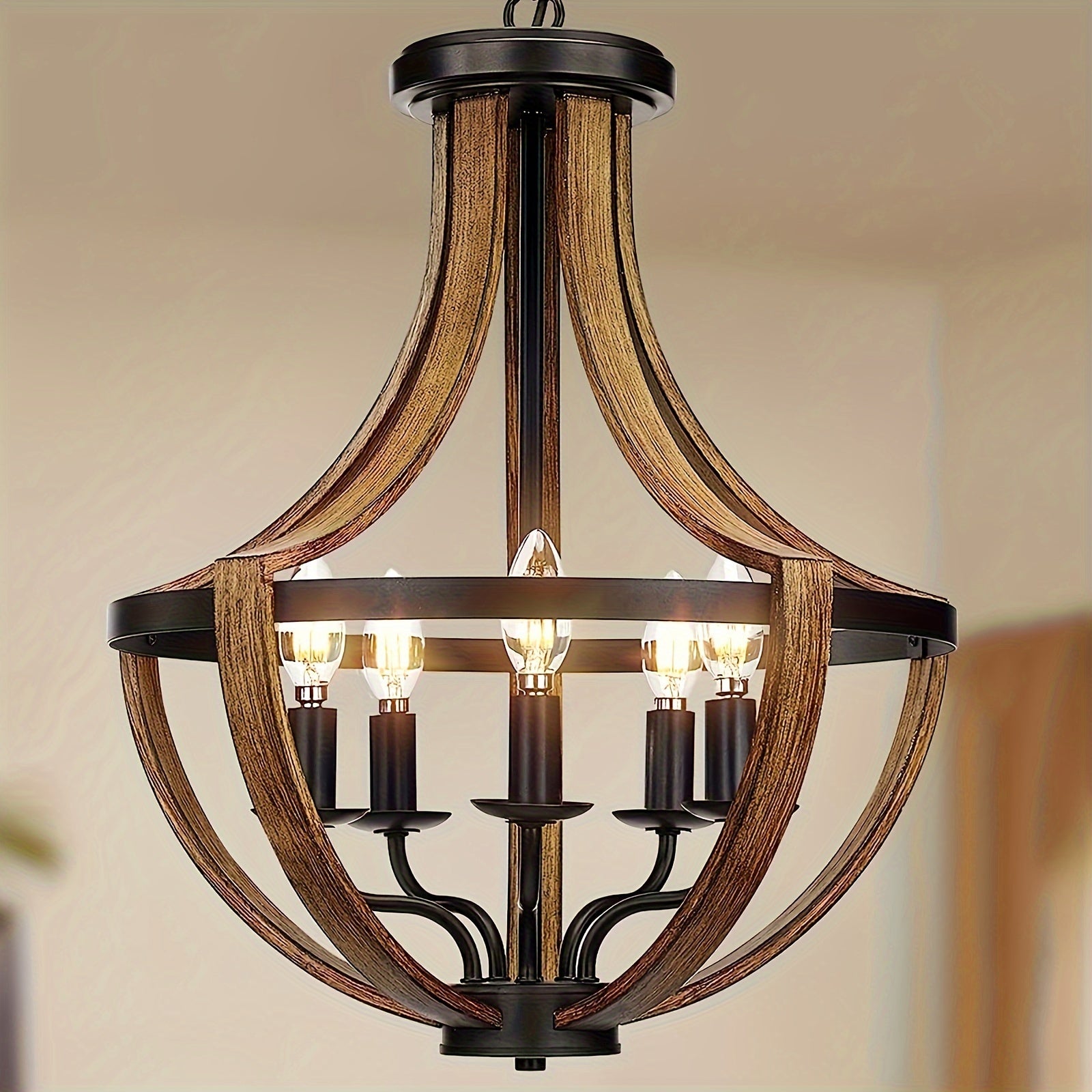 Candle Style Wood Chandelier Light Fixtures