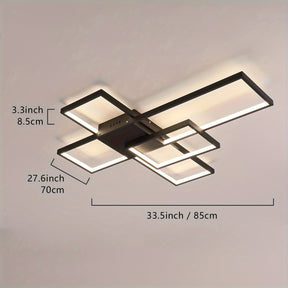 LED ceiling light displayed with width, height, and depth measurements, designed for modern bedroom use