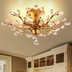 Light shines over a built-in wardrobe with vintage ceiling light fixtures adding a soft and classic touch
