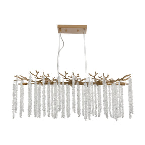 Branch-style chandelier featuring a gold frame and crystal strands, presented on a white background for elegant space lighting