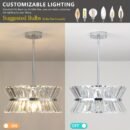Modern semi flush crystal chandelier with chrome finish and E12 base compatibility, featuring customizable lighting options and dual display of lights on and off